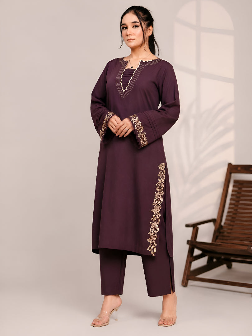 Eman Signature Plum – Embroidered Linen 2-Piece Suit